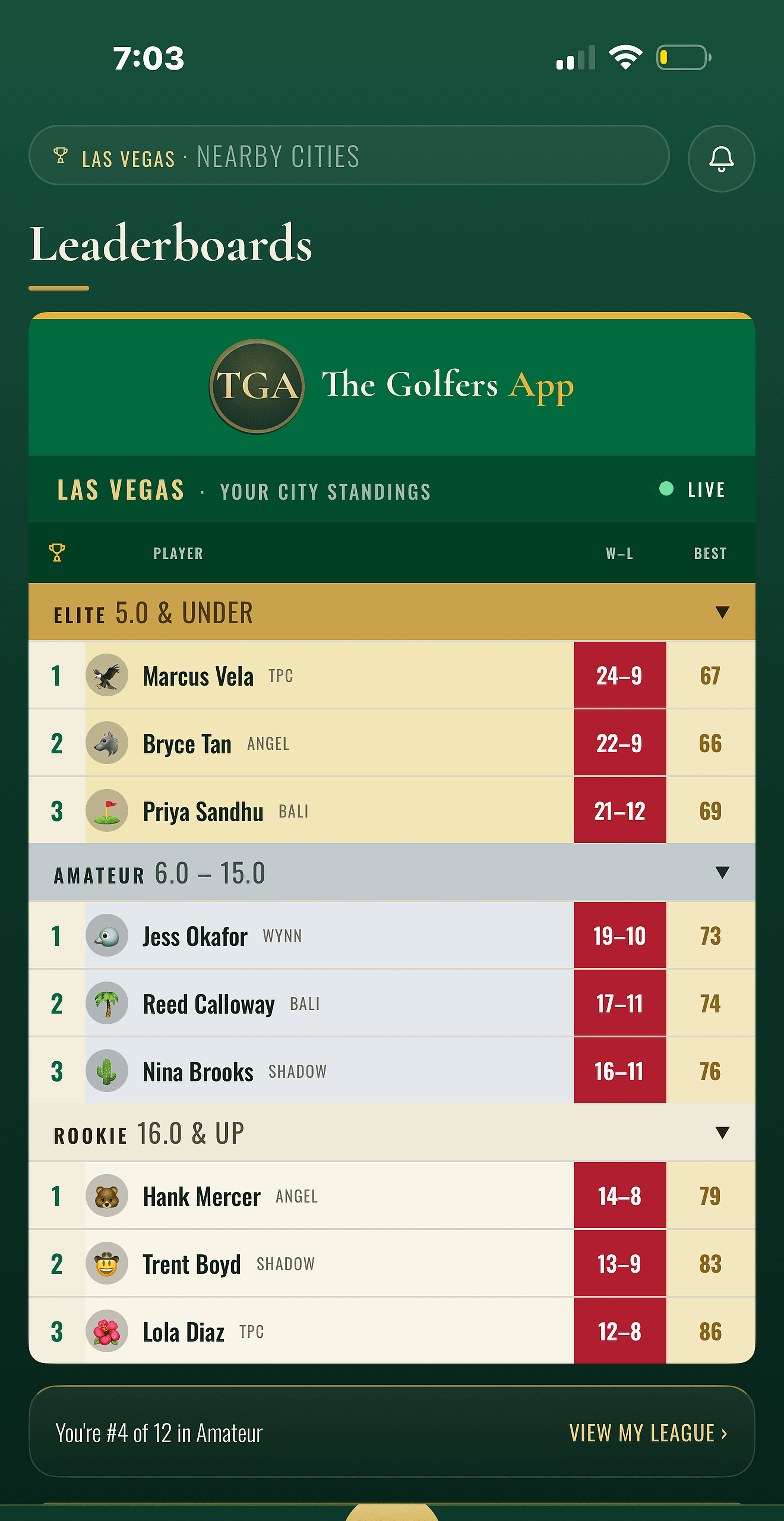 The Golfers App — live city leaderboards